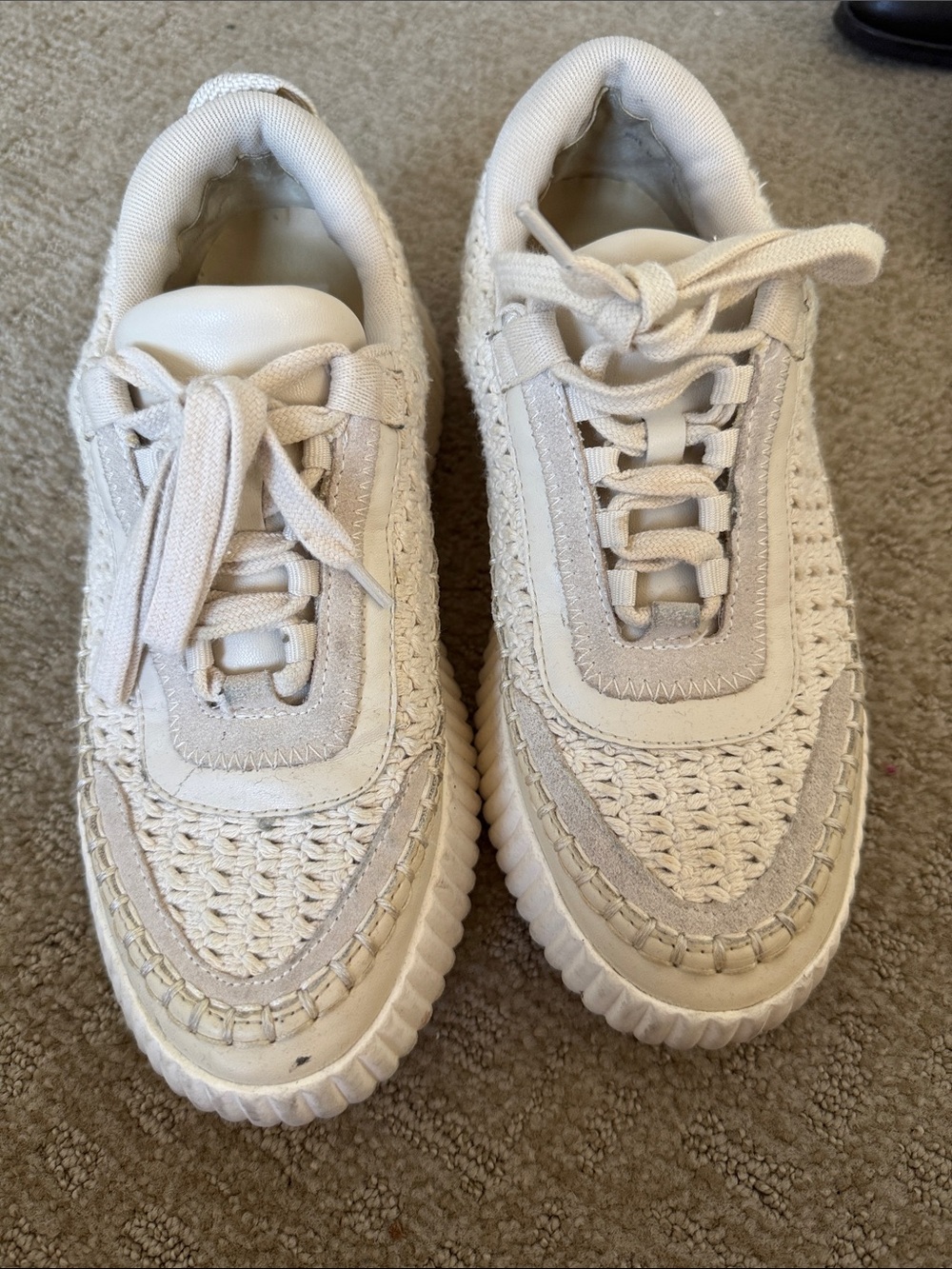 Dolce Vita Cream Woven Lace-Up Sneakers
